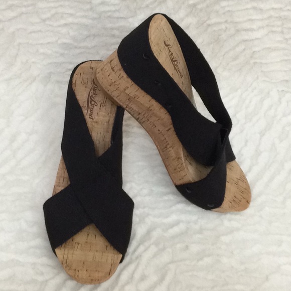 Lucky Brand Shoes - Lucky Brand Black Canvas & Cork Wedge /Sandals 9.5